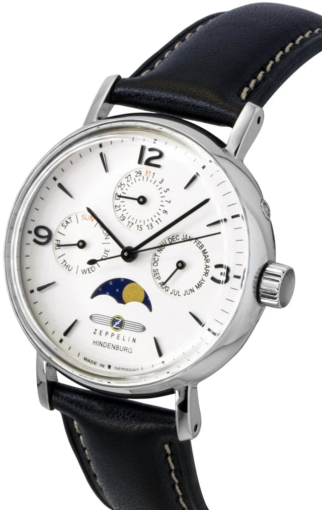 Alt view image 2 of 3 - Zeppelin LZ 129 Hindenburg Moon Phase Leather Strap White Dial Quartz 80755 Women's Watch