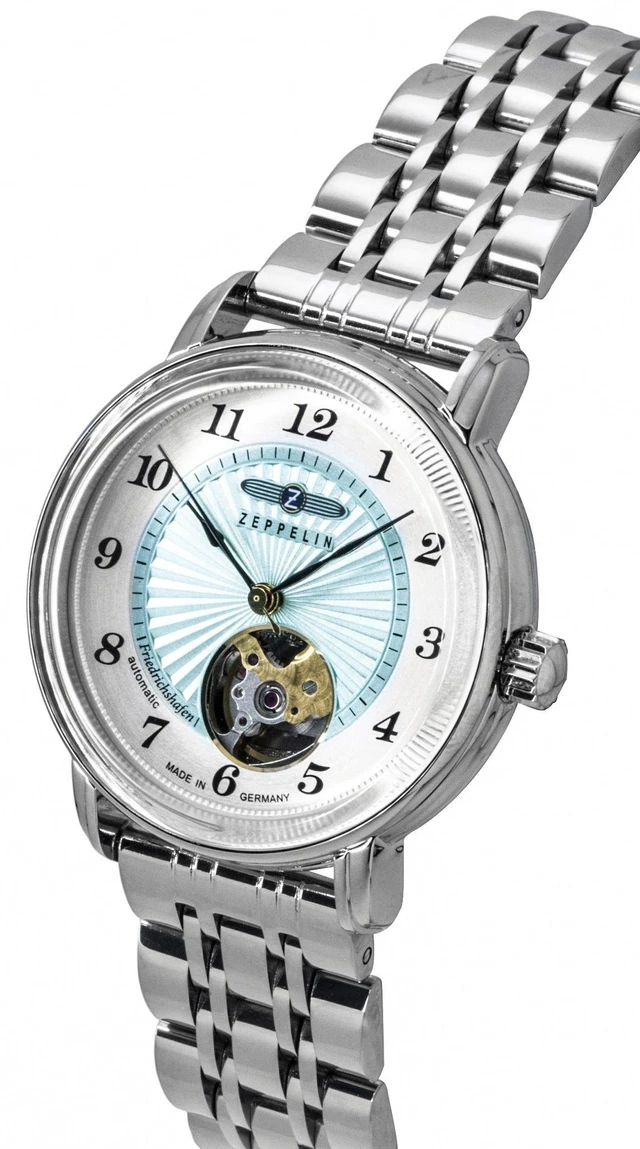 Alt view image 2 of 3 - Zeppelin Friedrichshafen Stainless Steel Open Heart Turquoise Dial Automatic 8569M4 Women's Watch