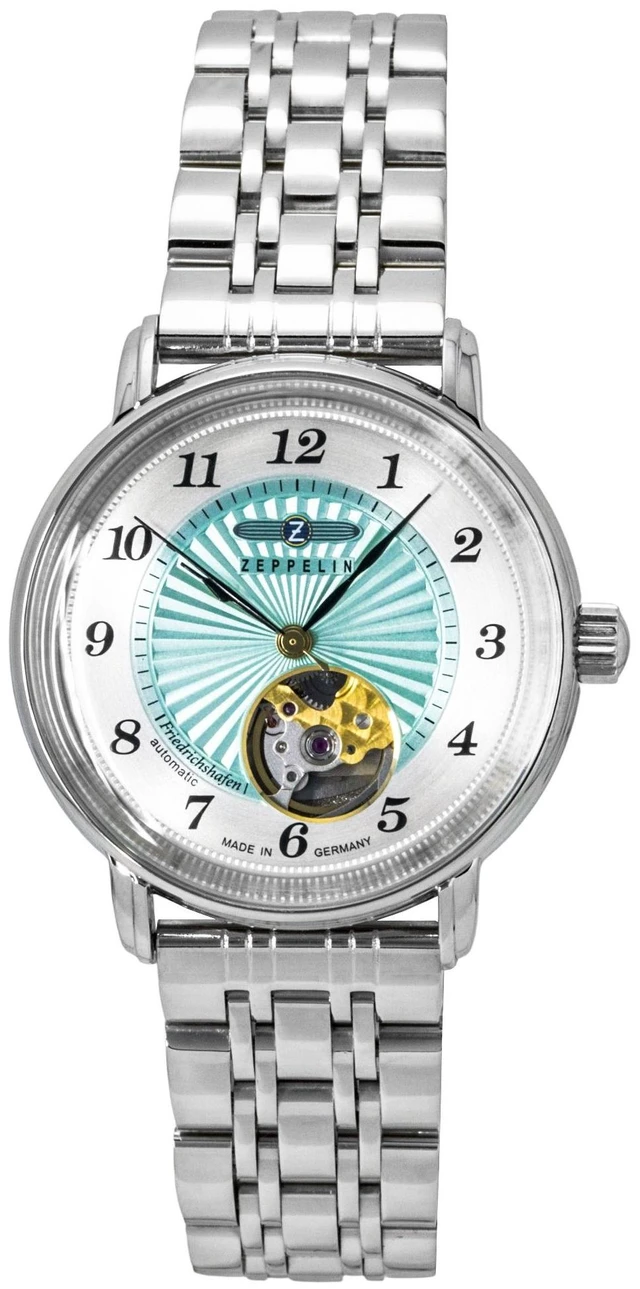 Main image of Zeppelin Friedrichshafen Stainless Steel Open Heart Turquoise Dial Automatic 8569M4 Women's Watch