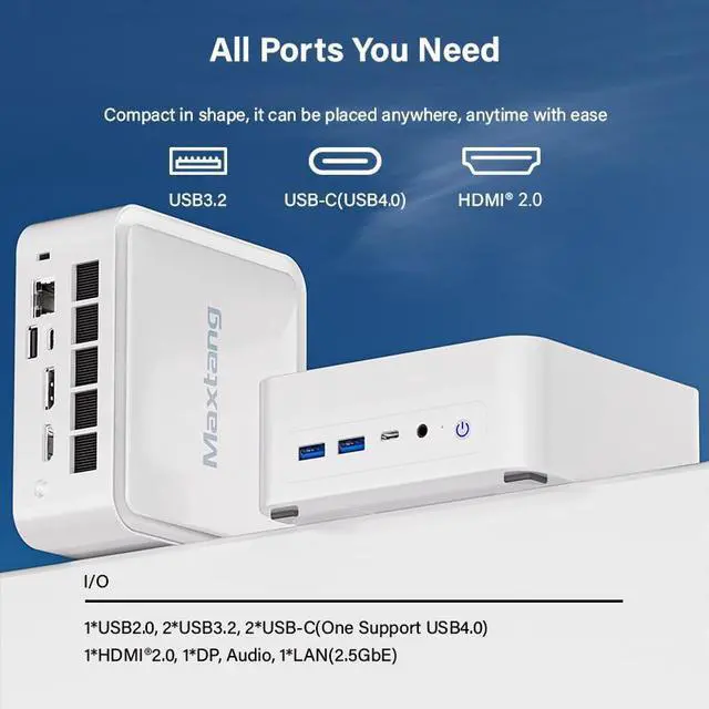 Alt view image 6 of 7 - Maxtang Mini PC Gaming Ryzen 8845HS [up to 5.1GHz] DDR5 5600MHz [up to 96GB] Ram M.2 2280 NVMe Quiet Mini Desktop Computer USBC4 LAN [2.5GbE] Security Lock White 16GB RAM / 512G SSD Windows 11 Pro