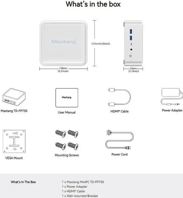 Alt view image 7 of 7 - Maxtang Mini PC Gaming Ryzen 8845HS [up to 5.1GHz] DDR5 5600MHz [up to 96GB] Ram M.2 2280 NVMe Quiet Mini Desktop Computer USBC4 LAN [2.5GbE] Security Lock White 16GB RAM / 512G SSD Windows 11 Pro