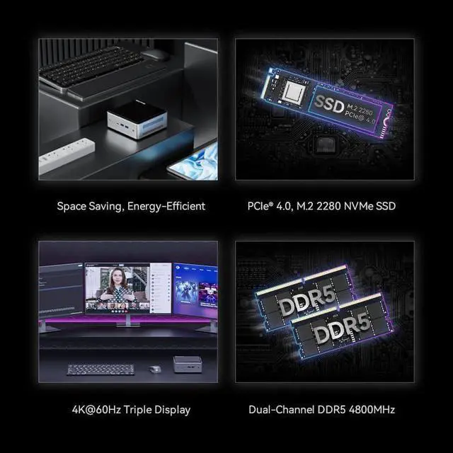 Alt view image 4 of 7 - Maxtang AMD Ryzen 7 7735HS Mini PC (up to 4.75GHz) Windows 11 Home Supported 32GB Ram DDR5 1TB PCIe4.0 Nvme SSD WIFI6 BT5.2 Mini Desktop Gaming Computer