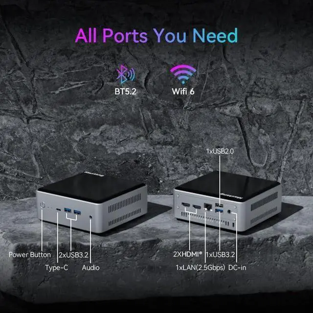 Alt view image 7 of 7 - Maxtang AMD Ryzen 7 7735HS Mini PC (up to 4.75GHz) Windows 11 Home Supported 32GB Ram DDR5 1TB PCIe4.0 Nvme SSD WIFI6 BT5.2 Mini Desktop Gaming Computer