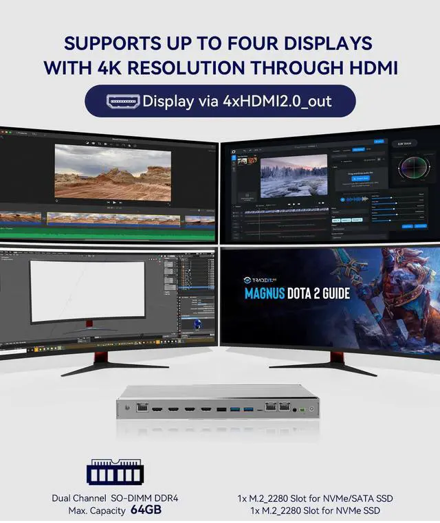 Alt view image 5 of 7 - Maxtang Fanless Mini PC Intel i5-1235U [up to 4.4GHz 10C / 12T] DDR4 Ram M.2 SSD 2LAN[RJ45] Support 4HDMI_Out for Multiple displays Plus RTC Function (16GB RAM / 512GB SSD Windows 11 Pro)