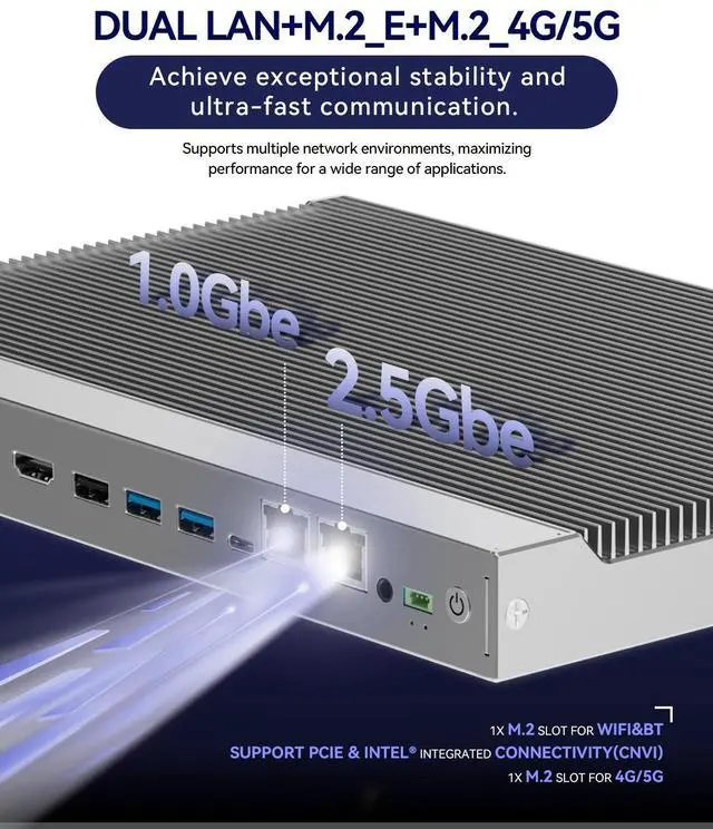 Alt view image 6 of 7 - Maxtang Fanless Mini PC Intel i5-1235U [up to 4.4GHz 10C / 12T] DDR4 Ram M.2 SSD 2LAN[RJ45] Support 4HDMI_Out for Multiple displays Plus RTC Function (16GB RAM / 512GB SSD Windows 11 Pro)