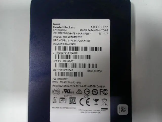 Alt view image 2 of 3 - HPE MTFDDAK480TBY 480GB SATA 6Gb/s TCG-E 2.5" SSD 876596-002