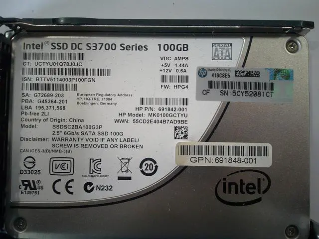 Alt view image 2 of 3 - HP Intel SSD DC S3700 SSDSC2BA100G3P 100GB 6Gbs 2.5" SATA SSD 691842-001