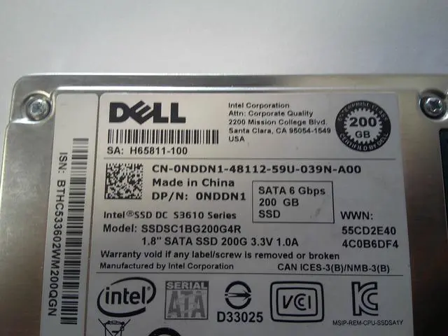 Alt view image 3 of 4 - Dell NDDN1 0NDDN1 / Intel DC S3610 200GB 1.8" SATA SSD  SSDSC1BG200G4R