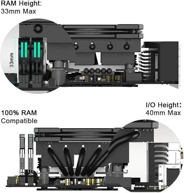 Alt view image 3 of 7 - ID-COOLING IS-55 Black Desktop CPU Cooler Low Profile 57mm Height CPU Air Cooler 5 Heatpipes 120x120x15mm Slim Fan, CPU Fan for Intel LGA1700/115X/1200; AMD AM4/AM5