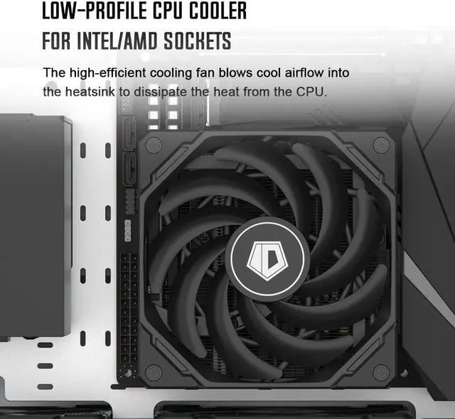 Alt view image 6 of 7 - ID-COOLING IS-55 Black Desktop CPU Cooler Low Profile 57mm Height CPU Air Cooler 5 Heatpipes 120x120x15mm Slim Fan, CPU Fan for Intel LGA1700/115X/1200; AMD AM4/AM5