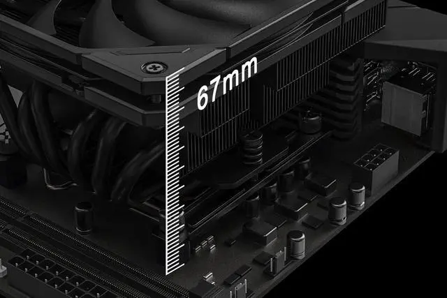 Alt view image 3 of 7 - ID-COOLING IS-67-XT Black 67mm Height Low Profile CPU Cooler 6 Heatpipes CPU Air Cooler for HTPCs, ITX, and Small Form Factor Builds, 120x15mm Slim Fan, Support Intel LGA1700/1200/115X, AMD AM5/AM4