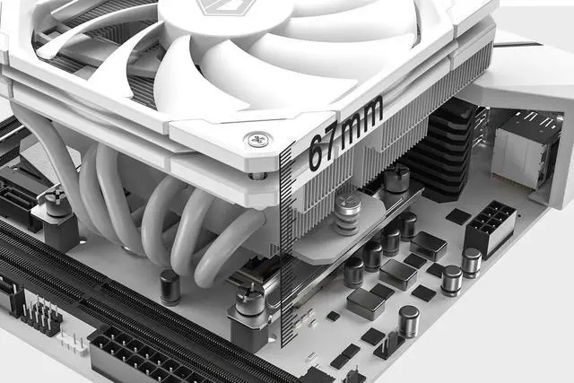 Alt view image 3 of 7 - ID-COOLING IS-67-XT 67mm Height Low Profile CPU Cooler 6 Heatpipes CPU Air Cooler for HTPCs, ITX, and Small Form Factor Builds, 120x15mm Slim Fan, Support Intel LGA1700/1200/115X, AMD AM5/AM4 White