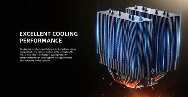 Alt view image 2 of 7 - ID-COOLING FROZN A620 GDL- 6.1" Height Black Dual-Tower Air CPU Cooler, 6×6mm Heatpipes, Dual 120x120x25mm FDB Fans, TDP 270W, Intel LGA1851/1700/1200/115X; AMD AM4/AM5 (154mm in Height)