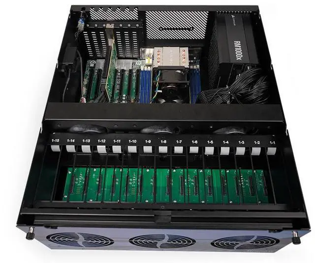Alt view image 3 of 4 - 45Drives - 45HomeLab HL15 2.0 - 15Hot-Swap Drive Bays - ROMED8-2T/BCM - Corsair RM 1000X Power supply -AMD EPYC 7252, 8 Cores / 16 Threads - Memory - 16GB  (Premium Server) Black
