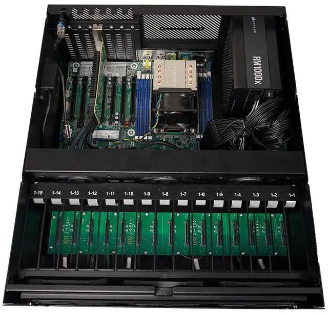 Alt view image 2 of 4 - 45Drives - 45HomeLab HL15 2.0 - 15Hot-Swap Drive Bays - ROMED8-2T/BCM - Corsair RM 1000X Power supply -AMD EPYC 7252, 8 Cores / 16 Threads - Memory - 16GB  (Premium Server) Black