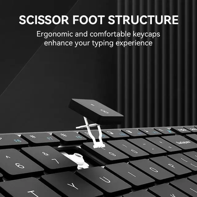 Alt view image 7 of 7 - AUSDOM Wireless Bluetooth Keyboard Full Size, Quiet Slim Multi-Device Rechargeable Cordless QWERTY Keyboard with Number Pad, Low Profile Silent Flat Universal Keyboard for Computer/Mac/Windows