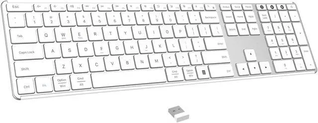 Main image of AUSDOM Wireless Bluetooth Keyboard Full Size, Quiet Slim Multi-Device Rechargeable Cordless QWERTY Keyboard with Number Pad, Low Profile Silent Flat Universal Keyboard for Computer/Mac/Windows
