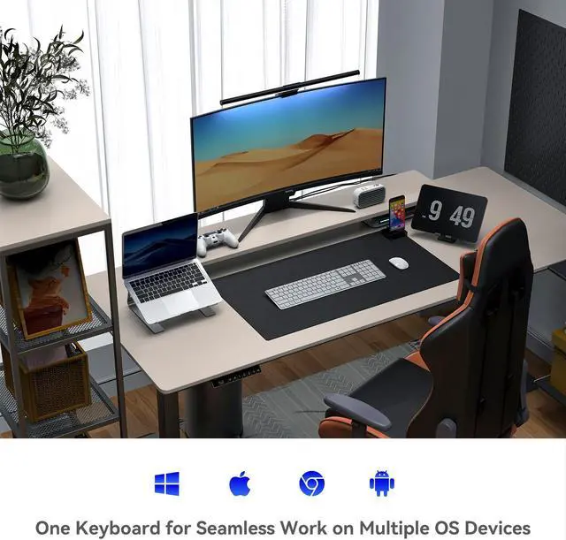 Alt view image 6 of 7 - AUSDOM Wireless Bluetooth Keyboard Full Size, Quiet Slim Multi-Device Rechargeable Cordless QWERTY Keyboard with Number Pad, Low Profile Silent Flat Universal Keyboard for Computer/Mac/Windows