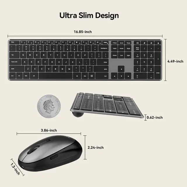 Alt view image 5 of 7 - AUSDOM Wireless Keyboard and Mouse Combo: 2.4Ghz Cordless Silent Keyboard Mouse Set, Rechargeable Slim Quiet Full Size Keyboard with 3 DPI Adjustable Mouse, Thin Sleek Design for Windows