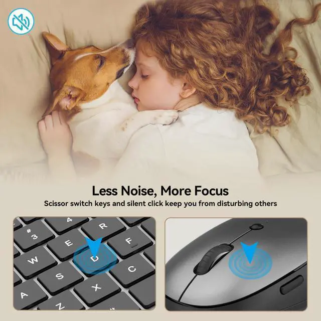 Alt view image 3 of 7 - AUSDOM Wireless Keyboard and Mouse Combo: 2.4Ghz Cordless Silent Keyboard Mouse Set, Rechargeable Slim Quiet Full Size Keyboard with 3 DPI Adjustable Mouse, Thin Sleek Design for Windows