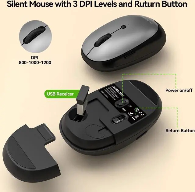 Alt view image 4 of 7 - AUSDOM Wireless Keyboard and Mouse Combo: 2.4Ghz Cordless Silent Keyboard Mouse Set, Rechargeable Slim Quiet Full Size Keyboard with 3 DPI Adjustable Mouse, Thin Sleek Design for Windows