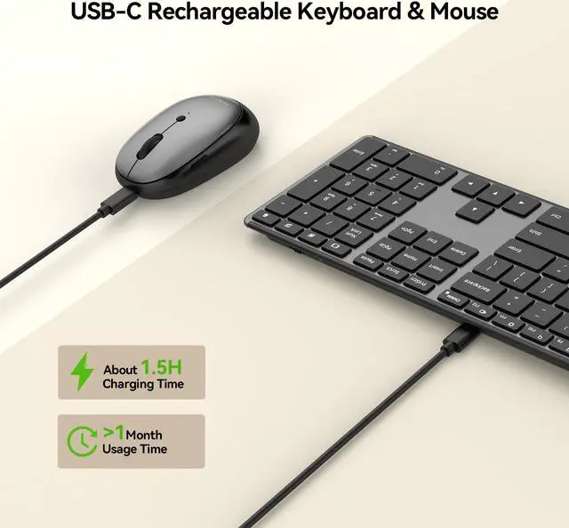 Alt view image 6 of 7 - AUSDOM Wireless Keyboard and Mouse Combo: 2.4Ghz Cordless Silent Keyboard Mouse Set, Rechargeable Slim Quiet Full Size Keyboard with 3 DPI Adjustable Mouse, Thin Sleek Design for Windows