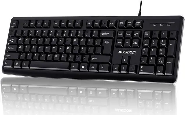 Main image of AUSDOM Y2 Wired USB Keyboard with Number Pad,Spill-Resistant,Chiclet Keyboard,Adjustable Tilt, Ergonomic Office Keyboards for Windows Mac PC Laptop,Full Size Keyboard