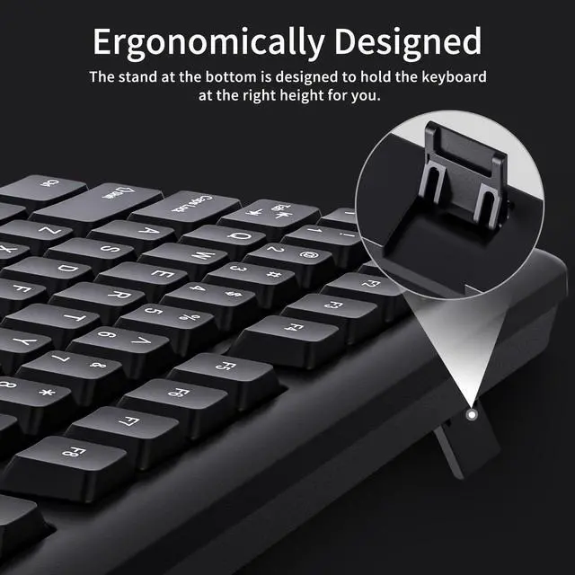 Alt view image 2 of 7 - AUSDOM Y2 Wired USB Keyboard with Number Pad,Spill-Resistant,Chiclet Keyboard,Adjustable Tilt, Ergonomic Office Keyboards for Windows Mac PC Laptop,Full Size Keyboard