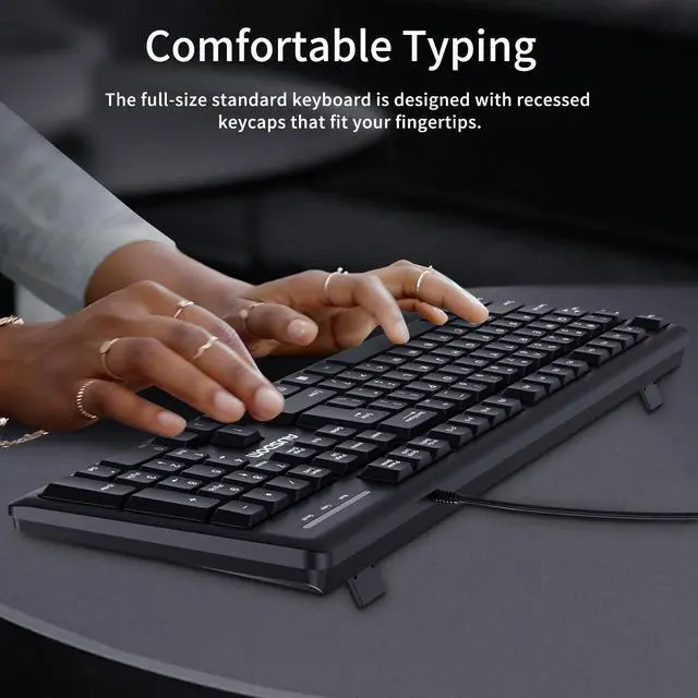 Alt view image 3 of 7 - AUSDOM Y2 Wired USB Keyboard with Number Pad,Spill-Resistant,Chiclet Keyboard,Adjustable Tilt, Ergonomic Office Keyboards for Windows Mac PC Laptop,Full Size Keyboard