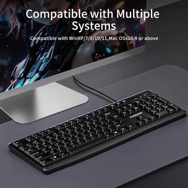 Alt view image 6 of 7 - AUSDOM Y2 Wired USB Keyboard with Number Pad,Spill-Resistant,Chiclet Keyboard,Adjustable Tilt, Ergonomic Office Keyboards for Windows Mac PC Laptop,Full Size Keyboard