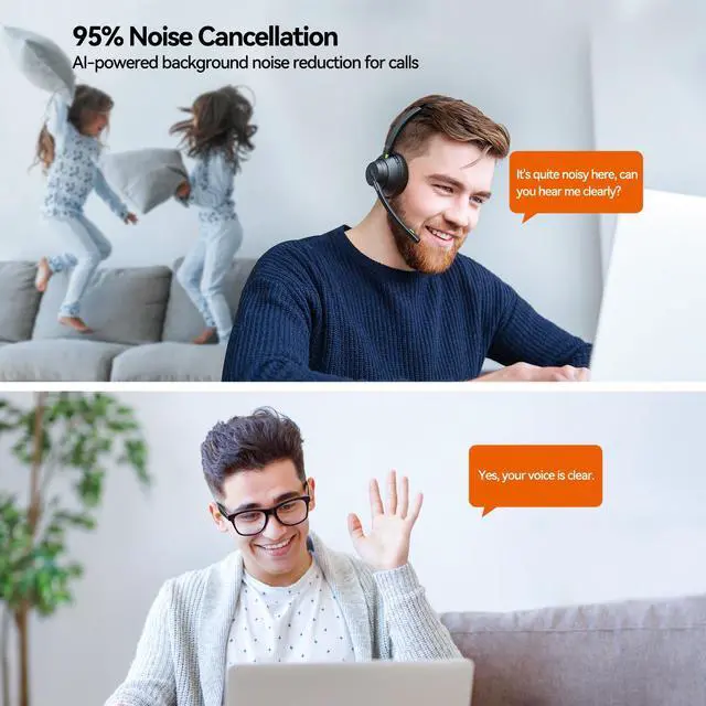 Alt view image 2 of 7 - AUSDOM Trucker Bluetooth Headset with Microphone: A2301 Wireless 5.2 On-Ear Headset with AI Noise Cancelling Mic & Mute Button, 50H Playtime for Work from Home Office Call Center Cellphones Laptop
