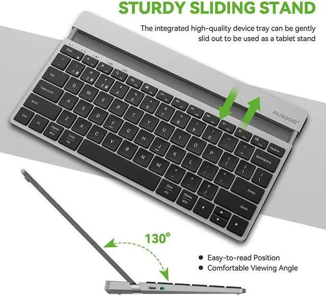 Alt view image 2 of 7 - AUSDOM Wireless Bluetooth Tablet Keyboard with Stand for iPad 11-inch/iPad Air/iPad Mini, Rechargeable Multi-Device Portable Keyboard for Galaxy Tab A8/A7/S6/S5 and Fire HD