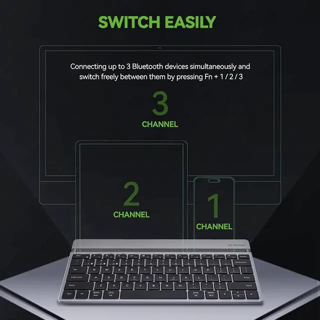 Alt view image 3 of 7 - AUSDOM Wireless Bluetooth Tablet Keyboard with Stand for iPad 11-inch/iPad Air/iPad Mini, Rechargeable Multi-Device Portable Keyboard for Galaxy Tab A8/A7/S6/S5 and Fire HD