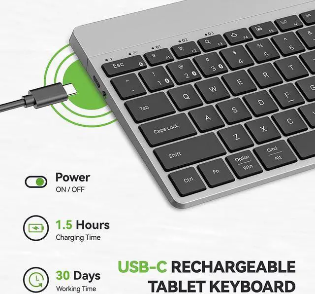 Alt view image 4 of 7 - AUSDOM Wireless Bluetooth Tablet Keyboard with Stand for iPad 11-inch/iPad Air/iPad Mini, Rechargeable Multi-Device Portable Keyboard for Galaxy Tab A8/A7/S6/S5 and Fire HD