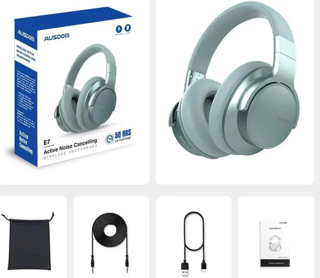 Alt view image 7 of 7 - AUSDOM E7 Bluetooth Noise Cancelling Headphones: Wireless Over Ear ANC Headphones with Microphone, 50H Playtime, Hi-Fi Stereo Sound, Deep Bass, Comfort Earpads for Travel Work Home Office Green