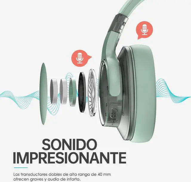 Alt view image 5 of 7 - AUSDOM E7 Bluetooth Noise Cancelling Headphones: Wireless Over Ear ANC Headphones with Microphone, 50H Playtime, Hi-Fi Stereo Sound, Deep Bass, Comfort Earpads for Travel Work Home Office Green