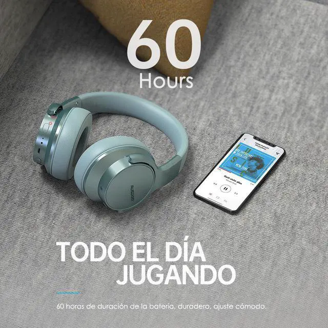 Alt view image 2 of 7 - AUSDOM E7 Bluetooth Noise Cancelling Headphones: Wireless Over Ear ANC Headphones with Microphone, 50H Playtime, Hi-Fi Stereo Sound, Deep Bass, Comfort Earpads for Travel Work Home Office Green