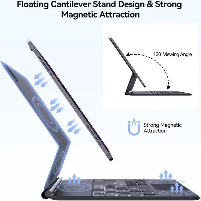 Alt view image 4 of 7 - AUSDOM Magnetic Floating Magic Smart Keyboard for iPad Pro 12.9-inch (6th, 5th, 4th and 3rd Gen), iPad Air 13 2024(M2) Bluetooth Wireless Backlit Rechargeable Keyboard Case with Trackpad