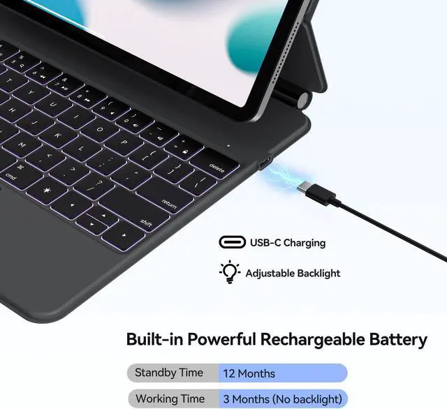 Alt view image 6 of 7 - AUSDOM Magnetic Floating Magic Smart Keyboard for iPad Pro 12.9-inch (6th, 5th, 4th and 3rd Gen), iPad Air 13 2024(M2) Bluetooth Wireless Backlit Rechargeable Keyboard Case with Trackpad