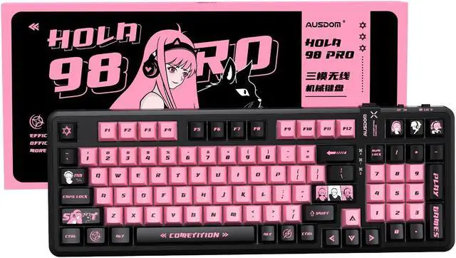 Main image of AUSDOM 98Pro Wireless Mechanical Keyboard, Tri-Mode Bluetooth/2.4GHz/Type-C Gasket Hot Swappable Custom Keyboard,Pre-lubed Linear,Backlit Gaming Keyboard for PC(Manga Girl Theme)