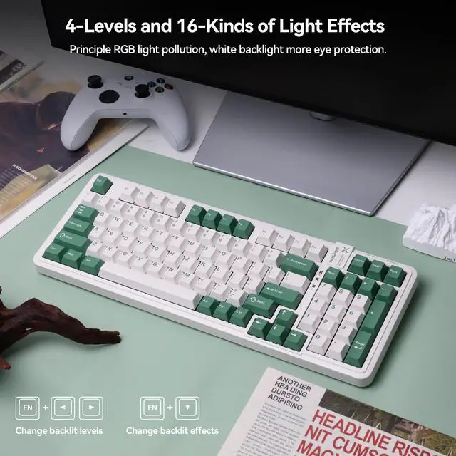 Alt view image 3 of 6 - AUSDOM 98Pro Wireless Mechanical Keyboard, Tri-Mode 2.4GHz/Type-C/Bluetooth Keyboard,Hot Swappable Gaming Keyboard with Gasket Structure,Pre-lubed Linear Switches,Backlit Custom Keyboard(Green &White)