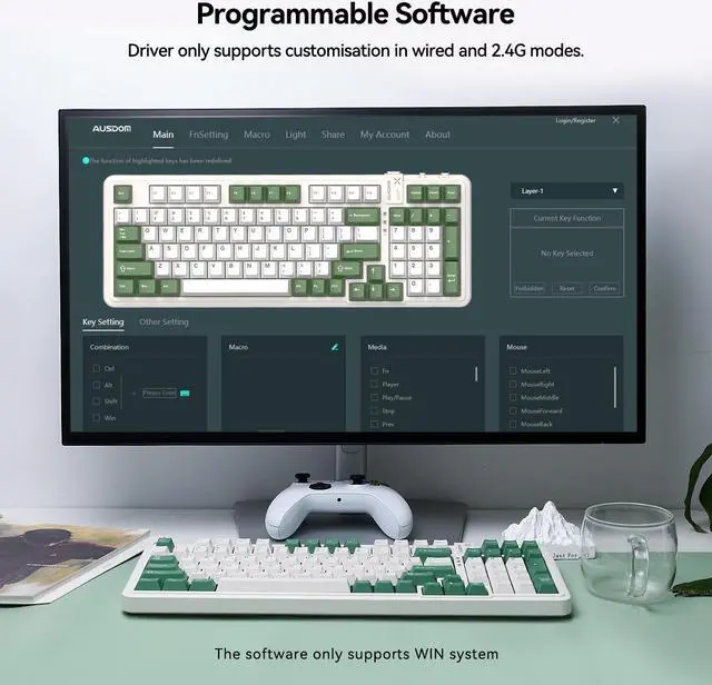 Alt view image 5 of 6 - AUSDOM 98Pro Wireless Mechanical Keyboard, Tri-Mode 2.4GHz/Type-C/Bluetooth Keyboard,Hot Swappable Gaming Keyboard with Gasket Structure,Pre-lubed Linear Switches,Backlit Custom Keyboard(Green &White)