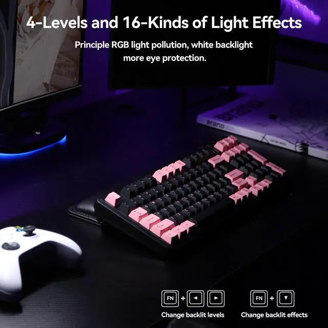 Alt view image 4 of 7 - AUSDOM 98Pro Silent Wireless Mechanical Keyboard,Tri-Mode Bluetooth/2.4GHz/Type-C Hot Swappable Custom Keyboard with Backlit,Gasket Structure,Pre-lubed Tactile Switches(Black & Pink-slient)
