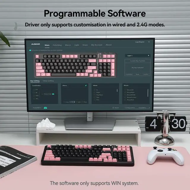 Alt view image 6 of 7 - AUSDOM 98Pro Silent Wireless Mechanical Keyboard,Tri-Mode Bluetooth/2.4GHz/Type-C Hot Swappable Custom Keyboard with Backlit,Gasket Structure,Pre-lubed Tactile Switches(Black & Pink-slient)