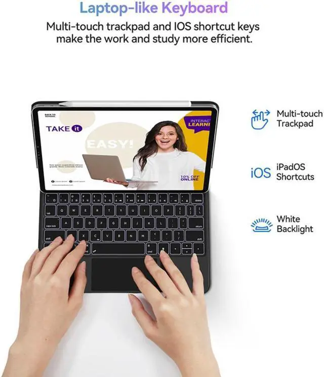 Alt view image 6 of 7 - AUSDOM iPad Keyboard Case for iPad Pro 11 & Air 11 (M2, 2024) and 10.9" iPad Air 5th &4th Generation, Magnetic Keyboard Case with Multi-Touch Trackpad for iPad Pro 111st /2nd /3rd/4th Gen, Backlit
