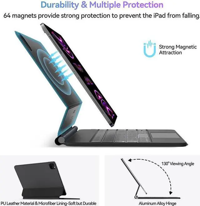 Alt view image 4 of 7 - AUSDOM iPad Keyboard Case for iPad Pro 11 & Air 11 (M2, 2024) and 10.9" iPad Air 5th &4th Generation, Magnetic Keyboard Case with Multi-Touch Trackpad for iPad Pro 111st /2nd /3rd/4th Gen, Backlit