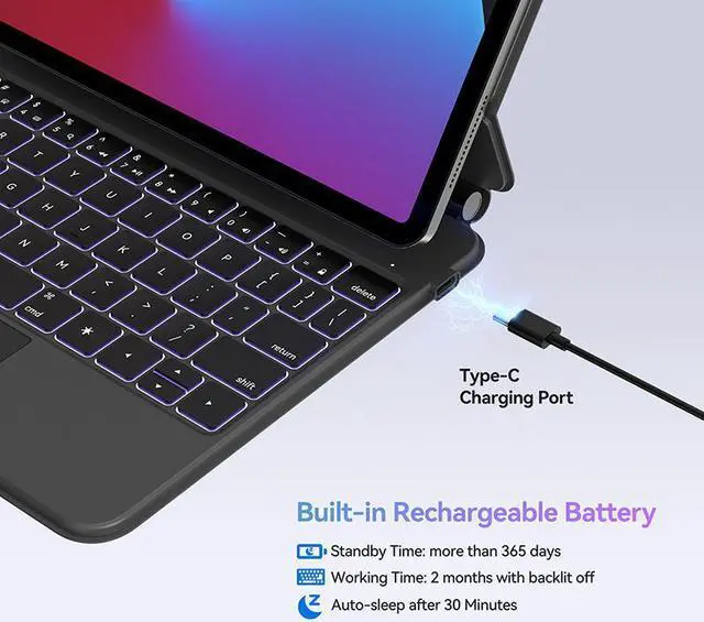 Alt view image 7 of 7 - AUSDOM iPad Keyboard Case for iPad Pro 11 & Air 11 (M2, 2024) and 10.9" iPad Air 5th &4th Generation, Magnetic Keyboard Case with Multi-Touch Trackpad for iPad Pro 111st /2nd /3rd/4th Gen, Backlit