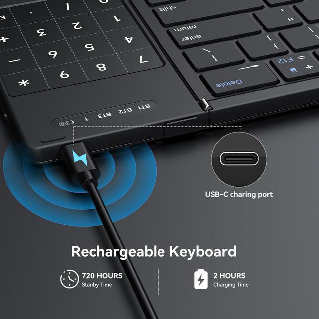 Alt view image 3 of 7 - AUSDOM Foldable Keyboard,Sofkeys Air3 Foldable Bluetooth Keyboard with Touchpad and Numeric Keypad for ipad, iPhone Mac Android Windows iOS ,Wireless Portable Keyboard for Travel