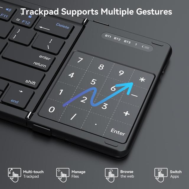 Alt view image 5 of 7 - AUSDOM Foldable Keyboard,Sofkeys Air3 Foldable Bluetooth Keyboard with Touchpad and Numeric Keypad for ipad, iPhone Mac Android Windows iOS ,Wireless Portable Keyboard for Travel