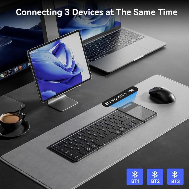 Alt view image 7 of 7 - AUSDOM Foldable Keyboard,Sofkeys Air3 Foldable Bluetooth Keyboard with Touchpad and Numeric Keypad for ipad, iPhone Mac Android Windows iOS ,Wireless Portable Keyboard for Travel